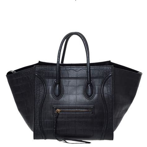 celine phantom black croc|CELINE Crocodile Embossed Small Phantom Luggage Black.